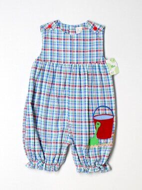 New Baby Girl Zu Plaid Beach Shovel Pail Summer Ric Rac Romper Size 18 Months